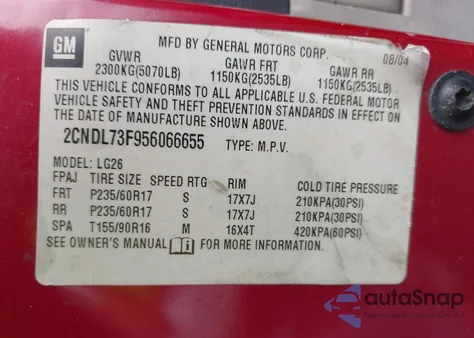 2005 Chevrolet Equinox Lt z USA, uszkodzony, nr VIN 2CNDL73F956066655